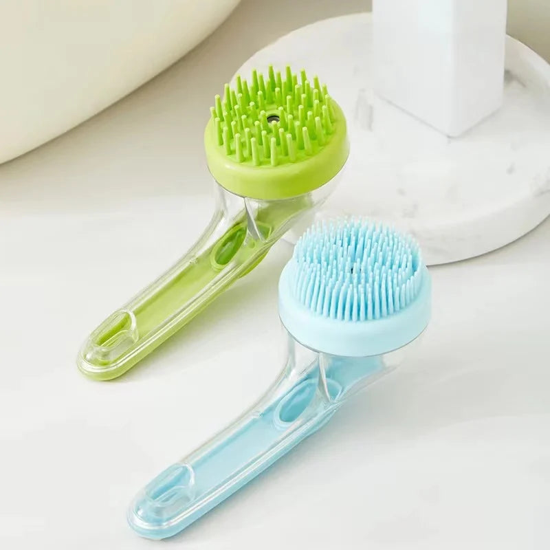Pet Bath Brush Soft Silicone Long Handle with Shampoo Dispenser