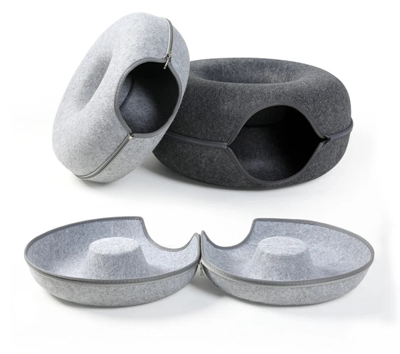 Donut Cat Tunnel Bed Pets House Natural Felt Pet Cat Cave