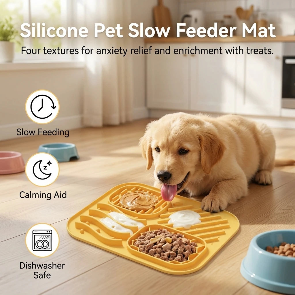 Pet Silicone Slow Feeder Licking Mat Dog Anti_Choke Suction Food