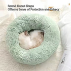 Soft Pet Cat Bed Pad Plush Warm Faux Fur Dog Calm Bed Donut Round