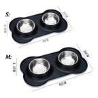 Stainless Steel Pet Dog Feeder Silicone Anti-Spill Cats Dog Double