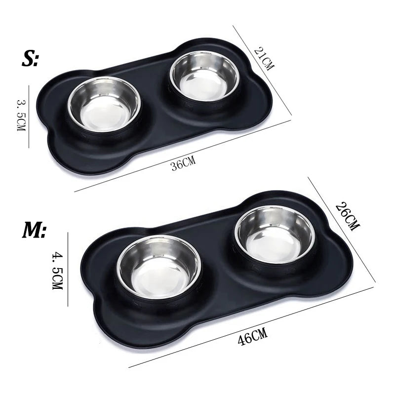 Stainless Steel Pet Dog Feeder Silicone Anti-Spill Cats Dog Double