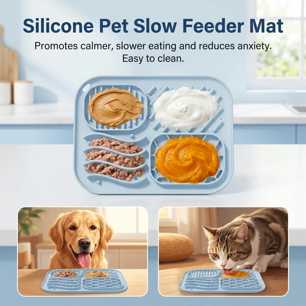 Pet Silicone Slow Feeder Licking Mat Dog Anti_Choke Suction Food