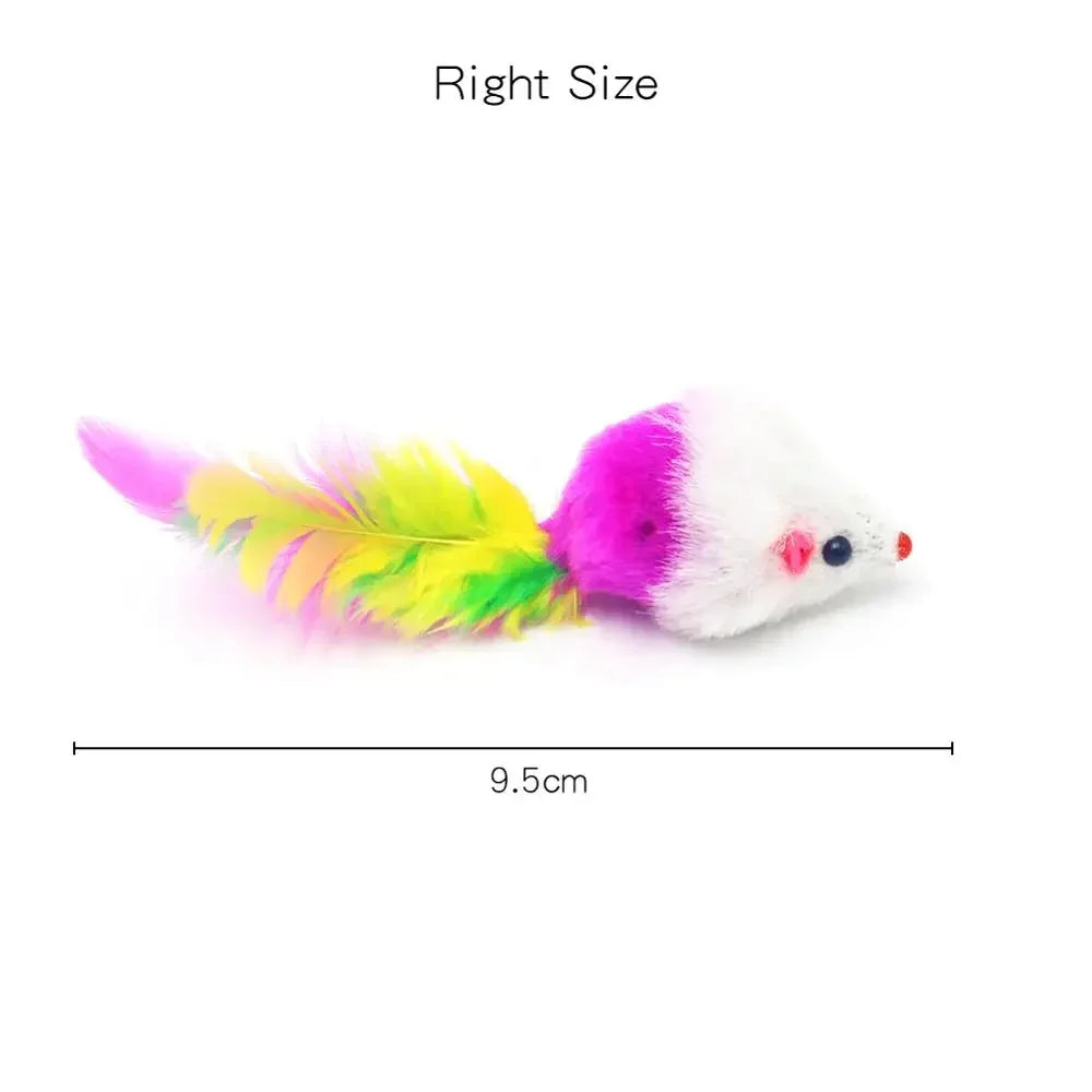 Pet Cat Toys Rabbit Fur False Mouse Feather Rainbow Mouse Toy