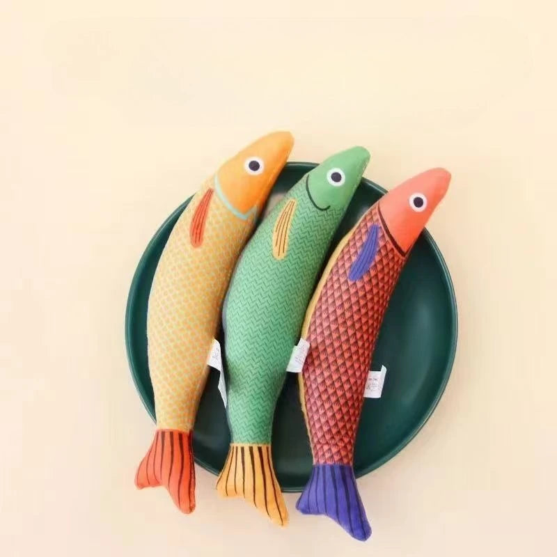 Cat Chew Plush Squeaky Toy Interactive Catnip Simulated Fish
