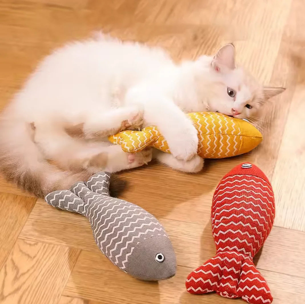 Pet Toys Cat Chew Toys Linen Fish Pillow Chew Training Toy