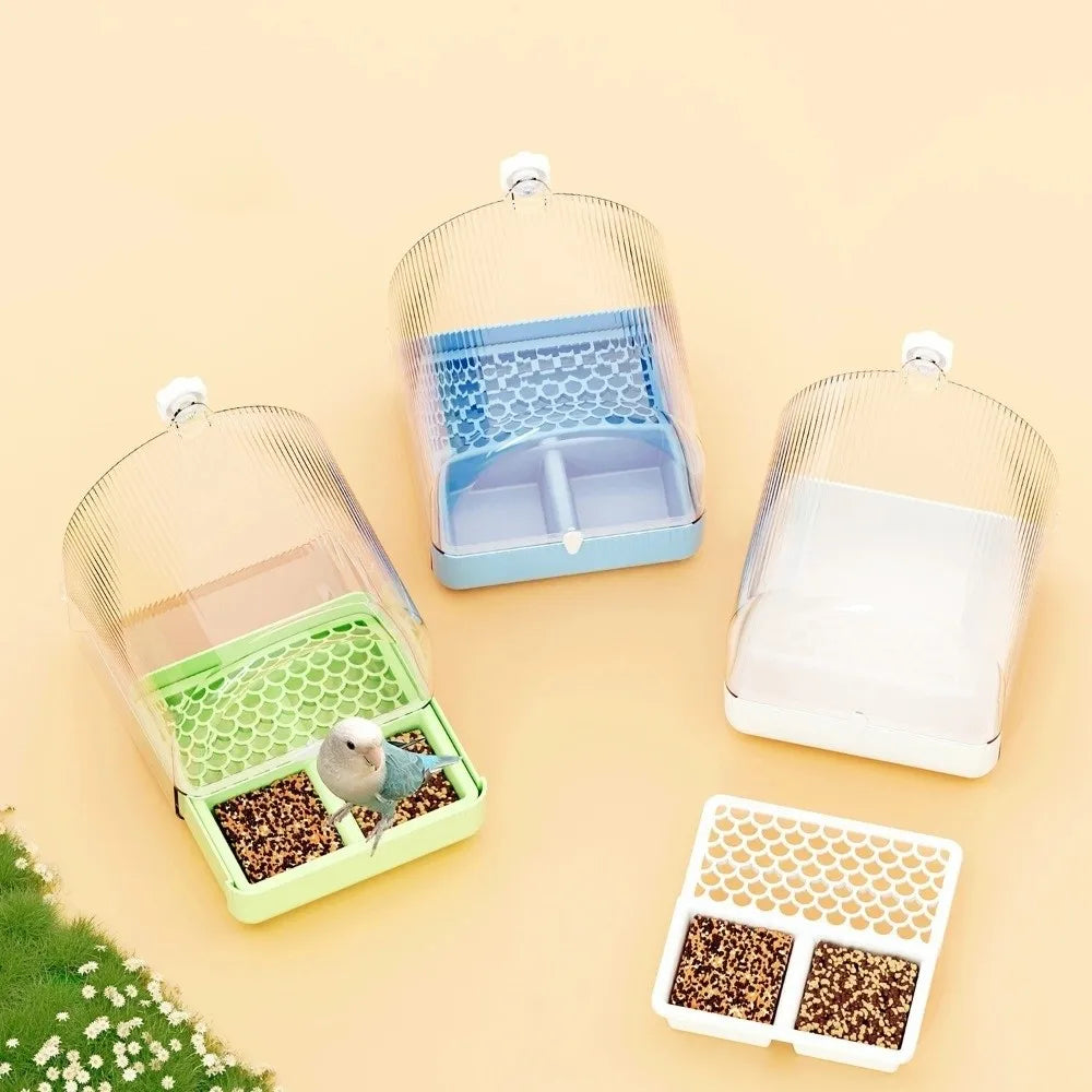 Transparent Bird Bath Cage Splash Proof Food Holder Box Bird