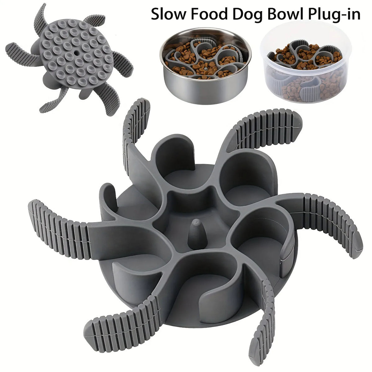 Pet Feeder Plugin Powerful Suction Cup Slow Food Anti Choking Bowl