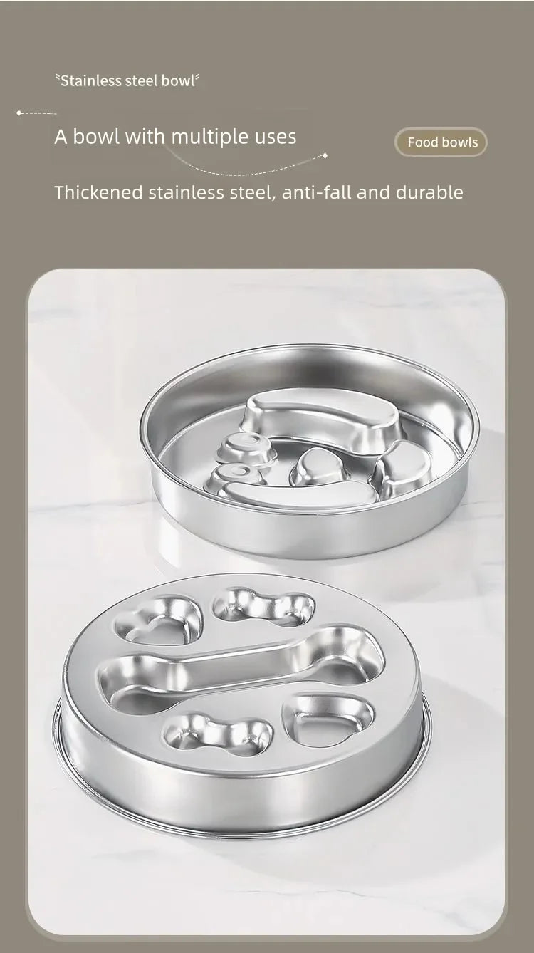Stainless Steel Slow Feeder Bowl, Non-Slip Pet Food Bowl