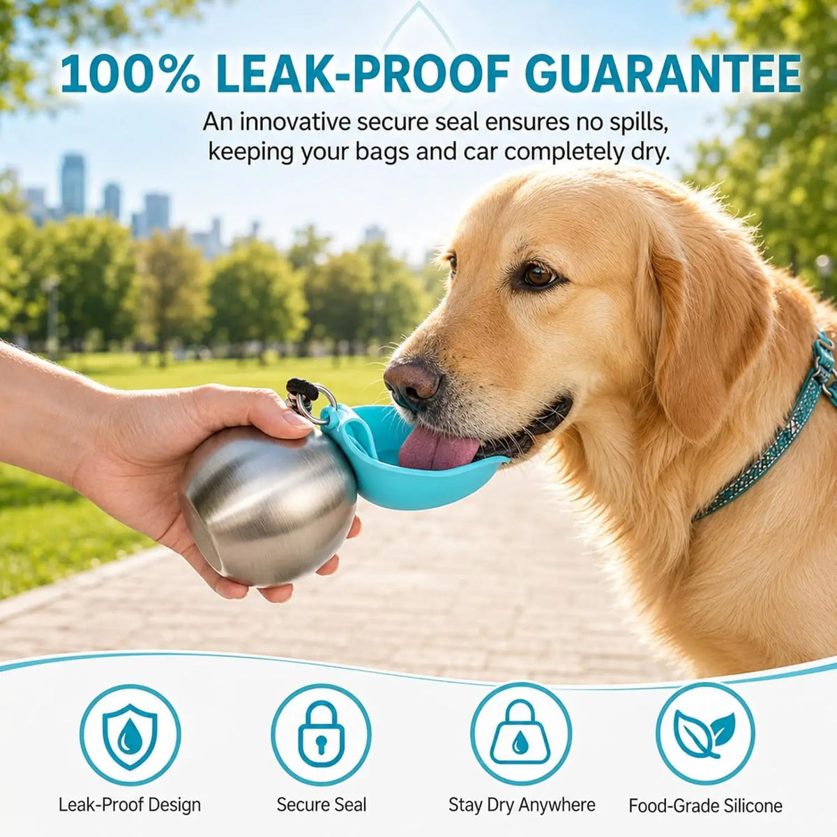 Portable Dog Water Bottle, Plastic/Stainless Steel Pet Water