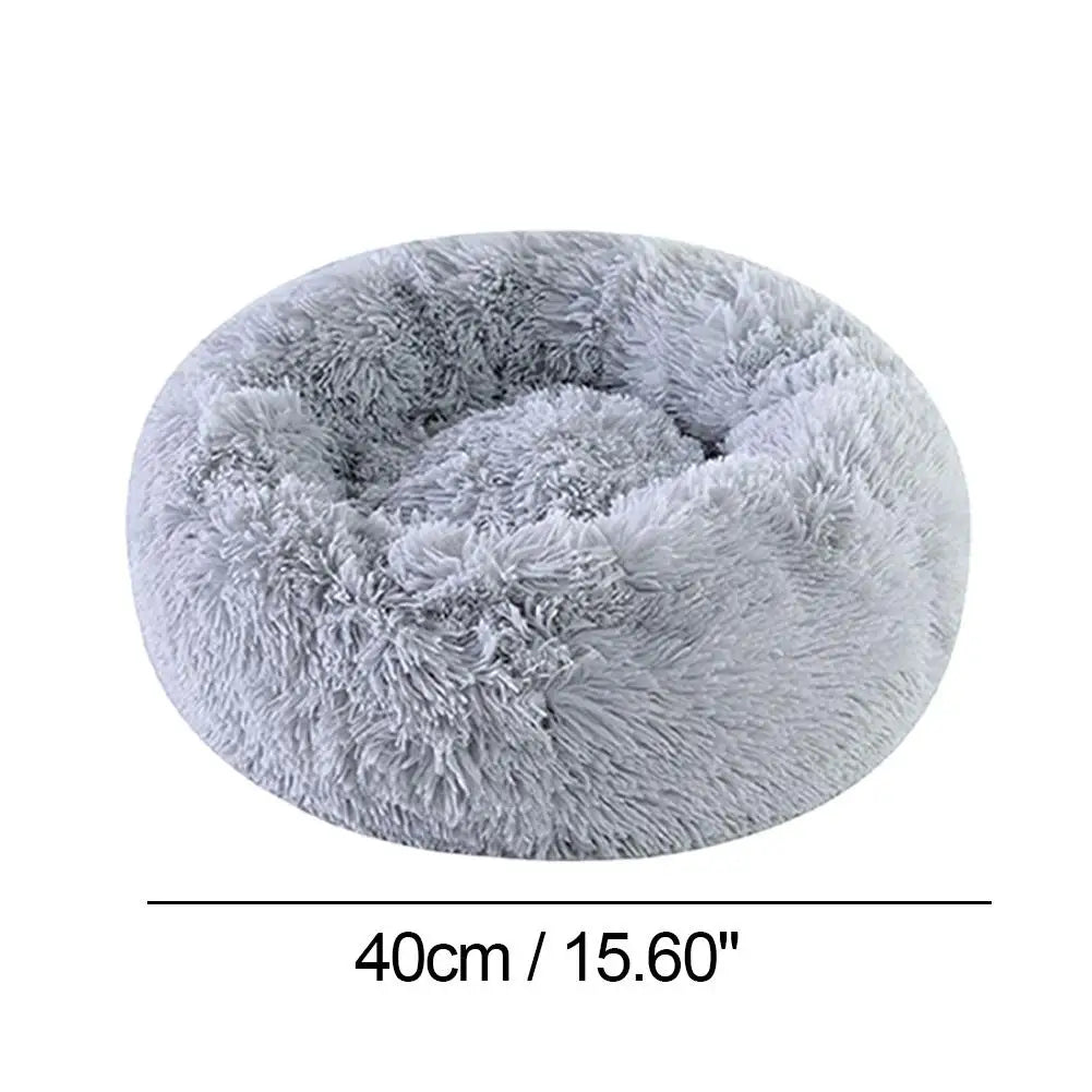 Soft Pet Cat Bed Pad Plush Warm Faux Fur Dog Calm Bed Donut Round