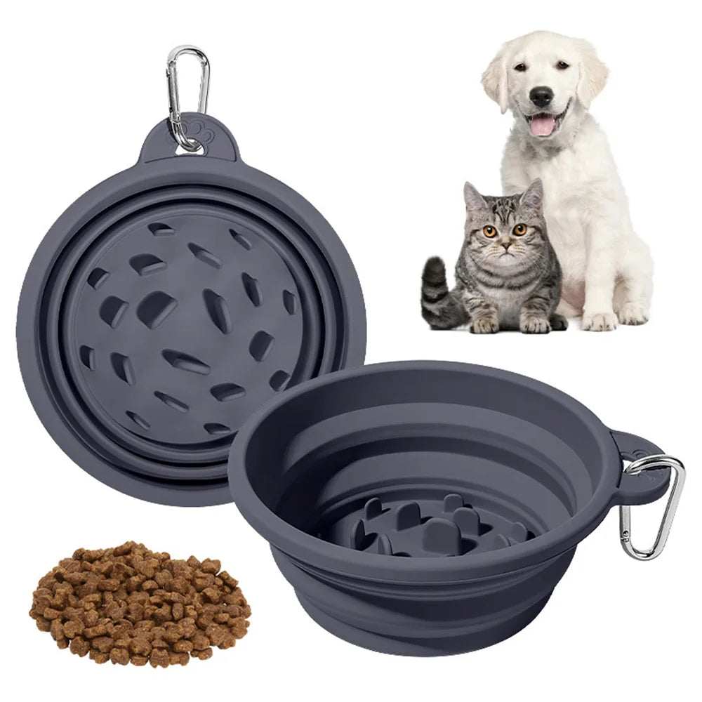 Collapsible Pet Bowl Outdoor Portable: Silicone Slow Feeder Bowl