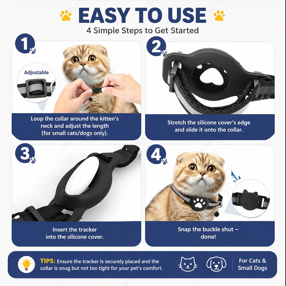 Bluetooth GPS Tracker with Cat Collar Reflective Strips Adjustable