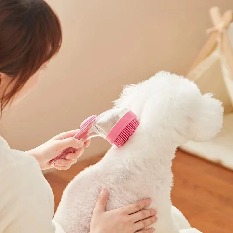 Soft Silicone Pet Bath Massage Brush with Long Handle, Dog Cat