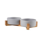 Ceramic Pet Bowl Dish with Wood Stand No Spill Pet Ceramic Double