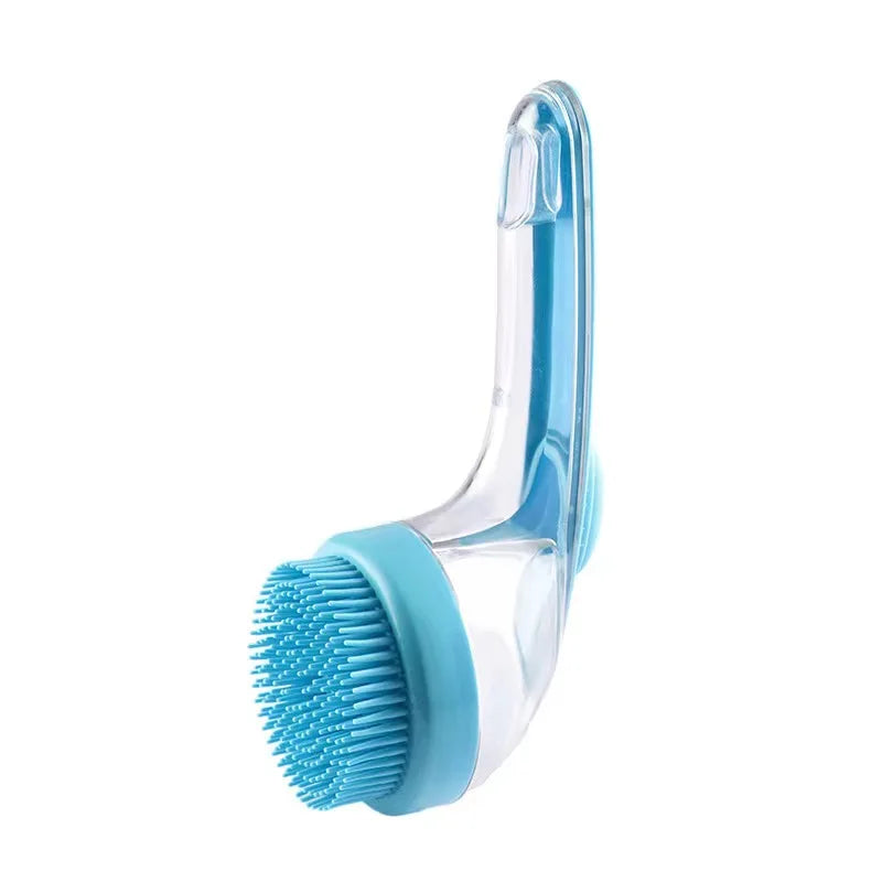 Pet Bath Brush Soft Silicone Long Handle with Shampoo Dispenser