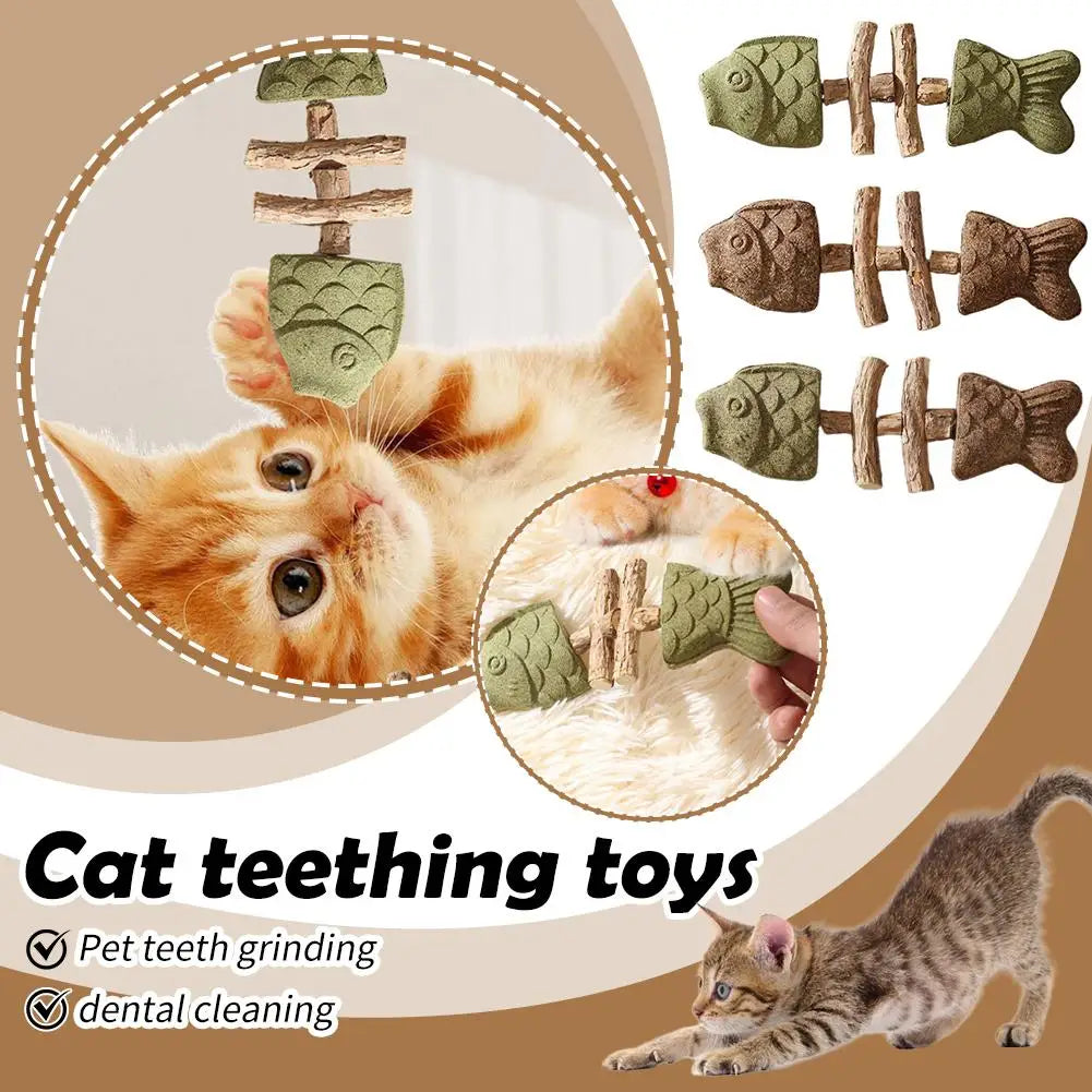 Funny Fish Bone Cat Toys Cat Teeth Cleaning Toy with Catnip &