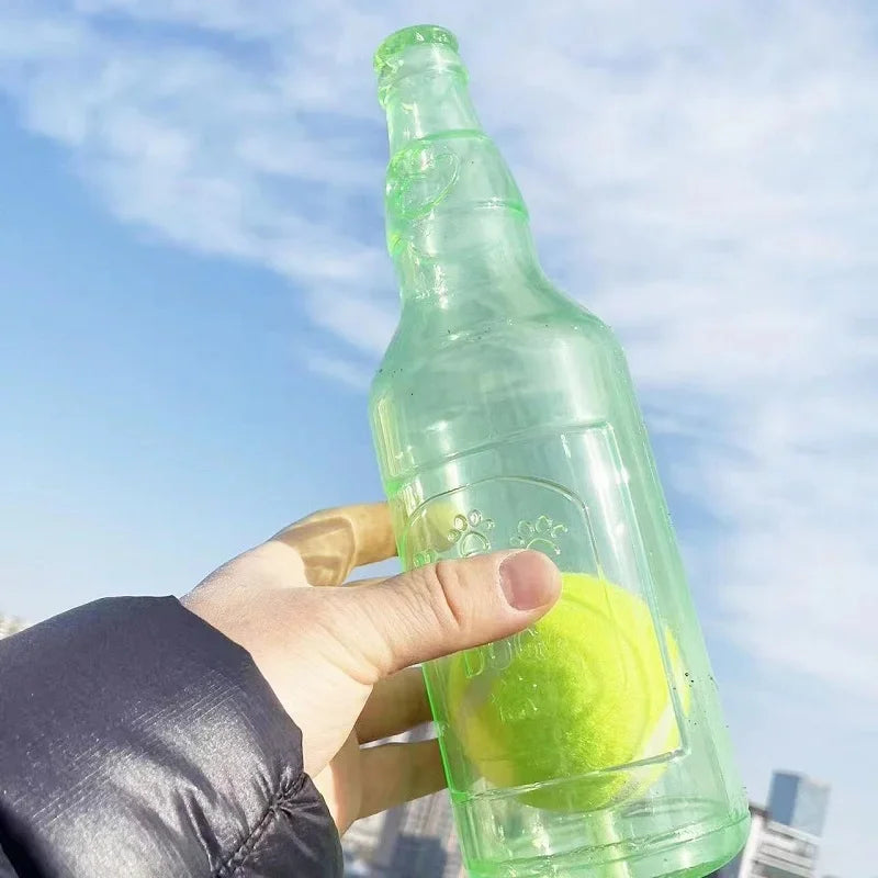 Dog Chew Toy Squeaky Silicone Beer Bottle with Tennis Ball