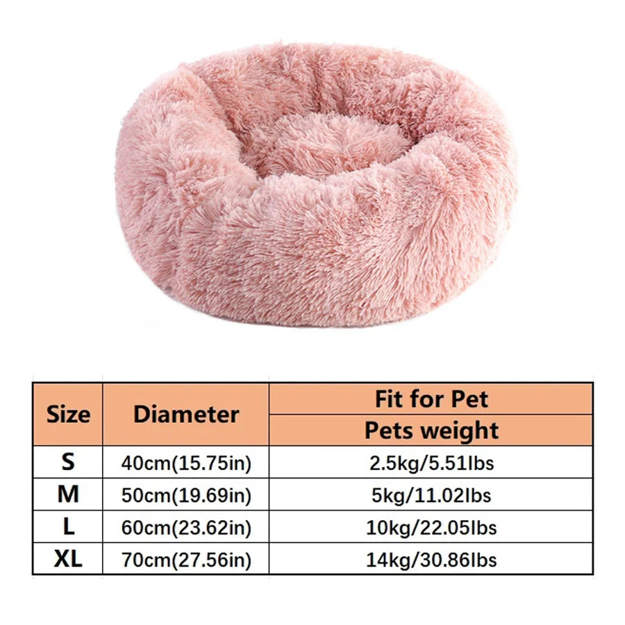 Soft Pet Cat Bed Pad Plush Warm Faux Fur Dog Calm Bed Donut Round