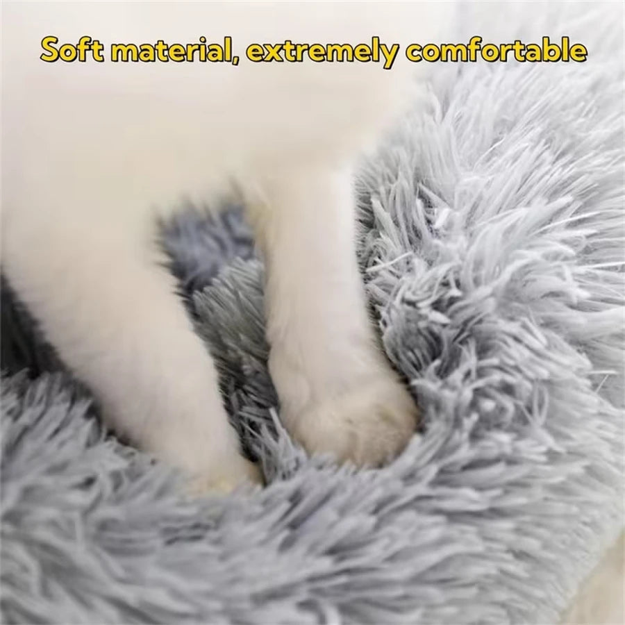 Soft Pet Cat Bed Pad Plush Warm Faux Fur Dog Calm Bed Donut Round