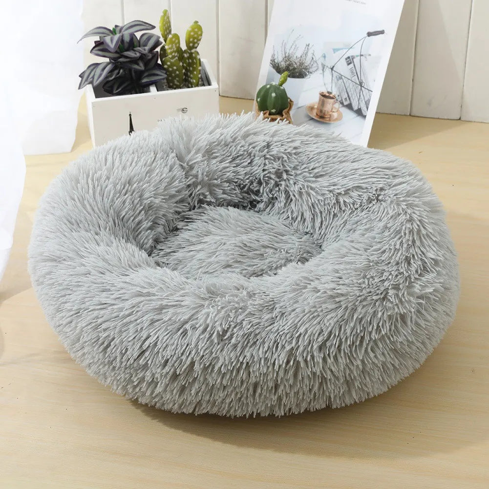Super Soft Pet Dog Cat Bed Plush Full Size Washable Calm Bed Donut