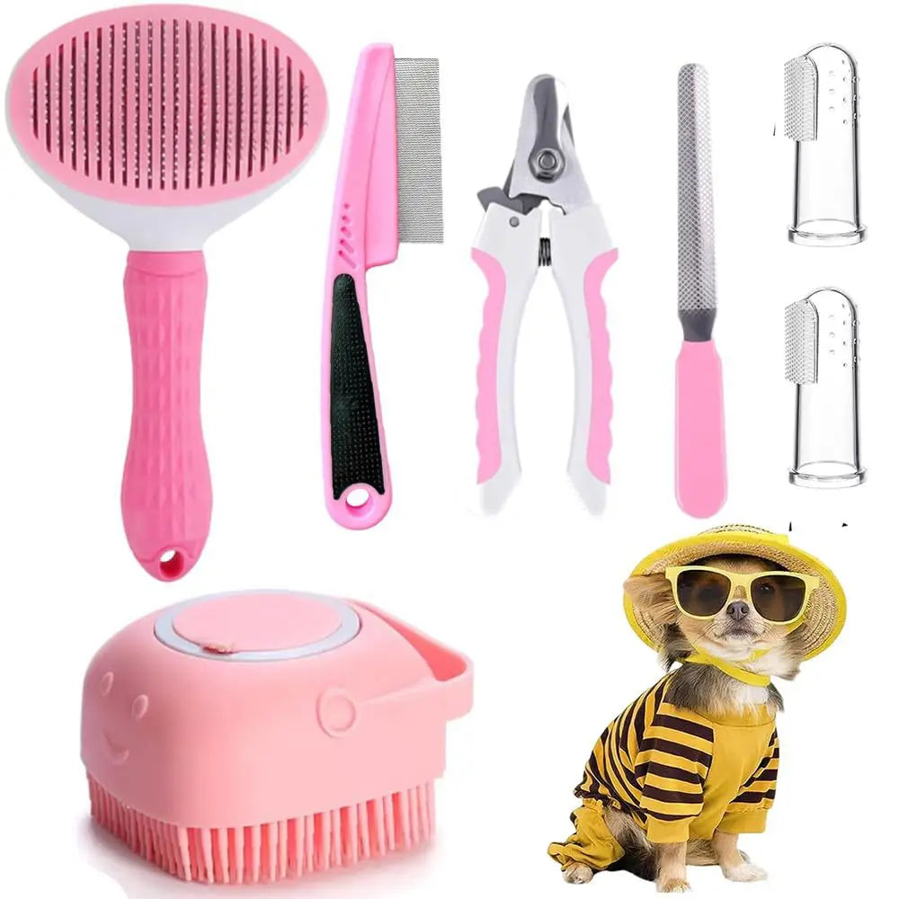 Combo Set Cat Brush Beauty Kit with Pet Nail Clippers and Files