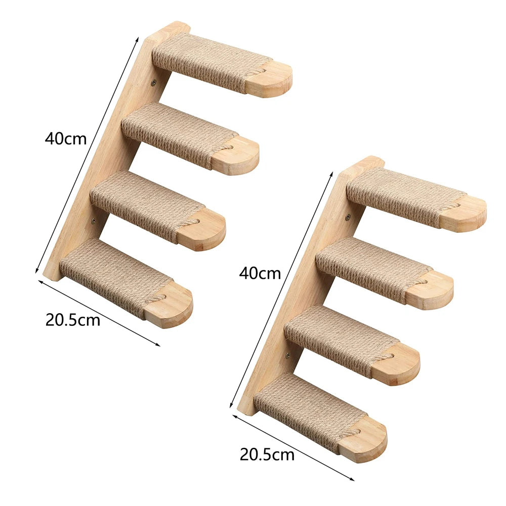 Cat Climbing Stairs Wall Mounted Steps Made of Wood and Sisal Rope