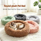 Soft Pet Cat Bed Pad Plush Warm Faux Fur Dog Calm Bed Donut Round