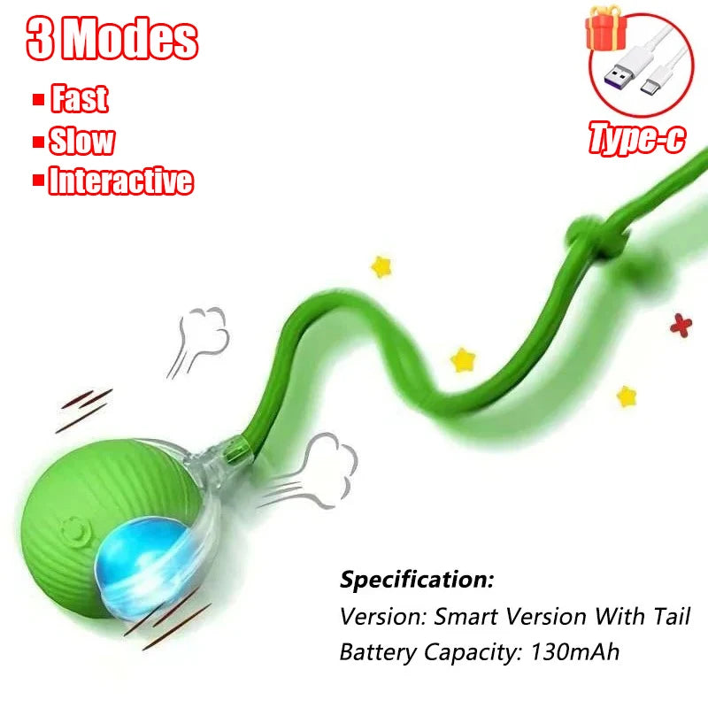 New Cat Interactive Ball Toy Automatic Rolling Ball Faux Tail