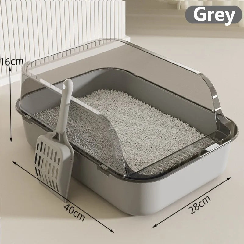 Cat Litter Box Kitty Sandbox Semi-Enclosed High Side Splashproof