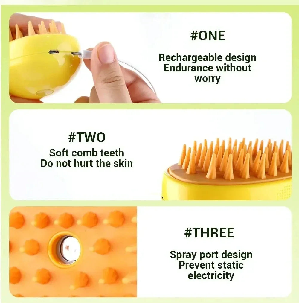 3 in 1 Pet Electric Steam Brush Cat and Dog Cleaning Spray Massage