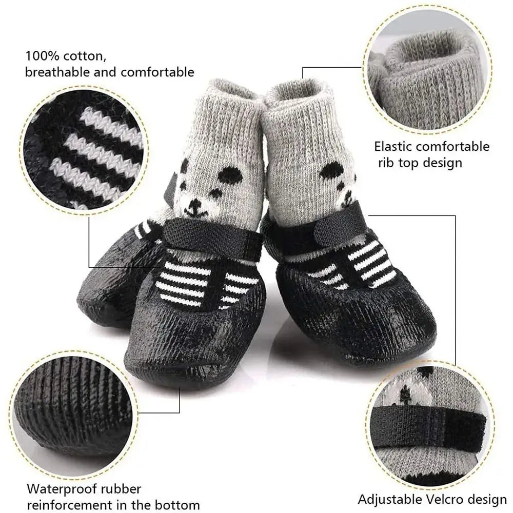 Pet Dog Shoes Socks Waterproof Cats Dogs Rubber Non-slip Socks, Knitting Warm Rain Snow Boots for Small Medium Pets Outdoor