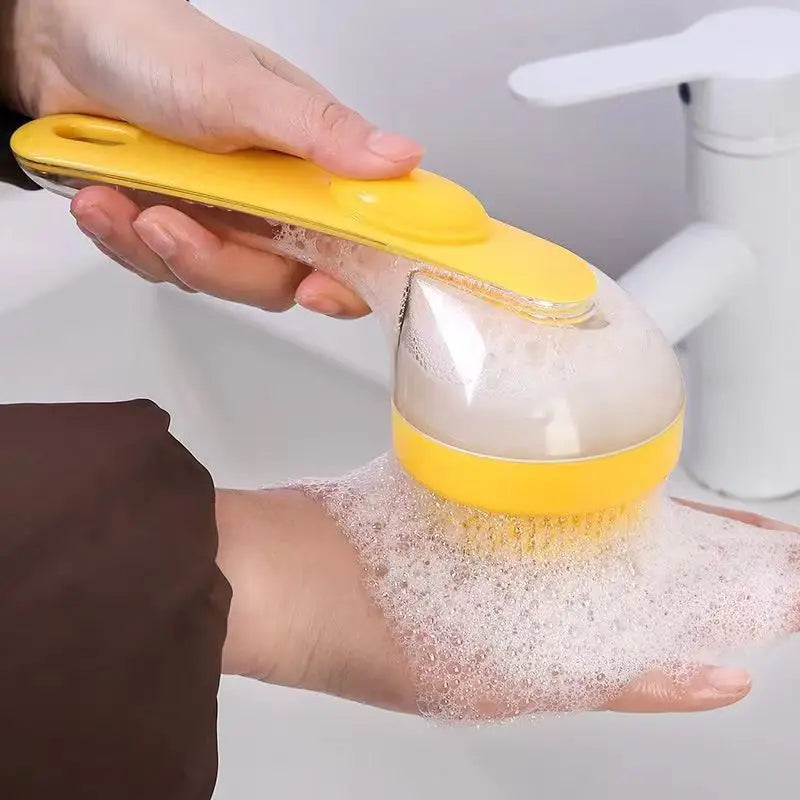 Pet Bath Brush Soft Silicone Long Handle with Shampoo Dispenser