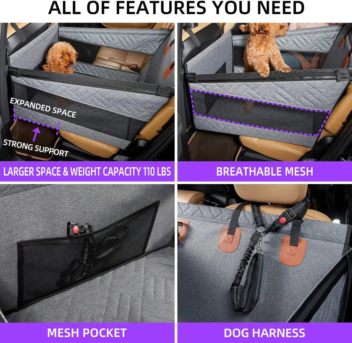 Waterproof Dog Car Seat Cover, Back Seat Extender Pet Hammock Bed