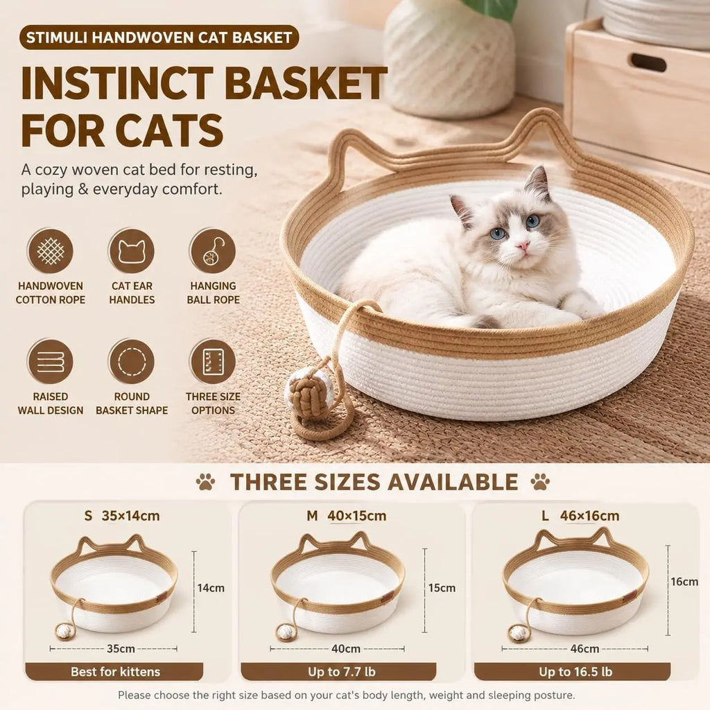 Cat Instinct Basket - Hand-Woven Cotton Rope Fun Bed, Equipped