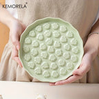 Kemorela Ceramic Slow Feed Cat Bowl - Paw Design Pet Food Dish