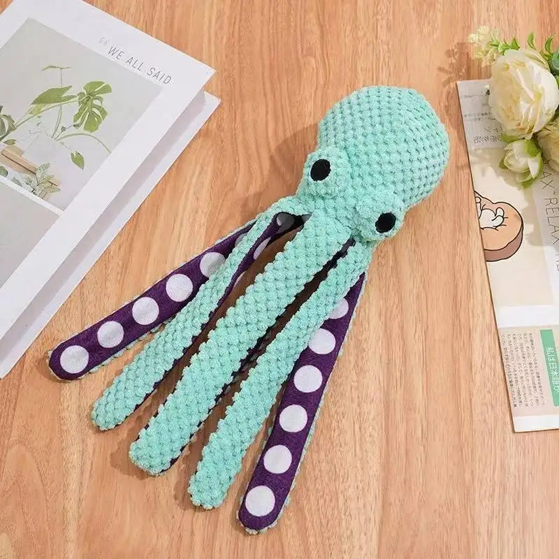 Durable Squeaky Octopus Dog Chew Toy Anxiety Relief Interactive