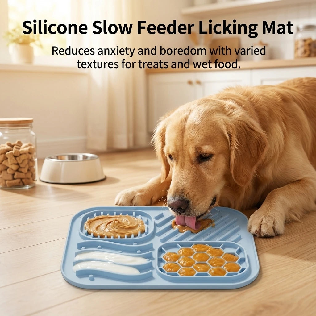 Pet Silicone Slow Feeder Licking Mat Dog Anti_Choke Suction Food
