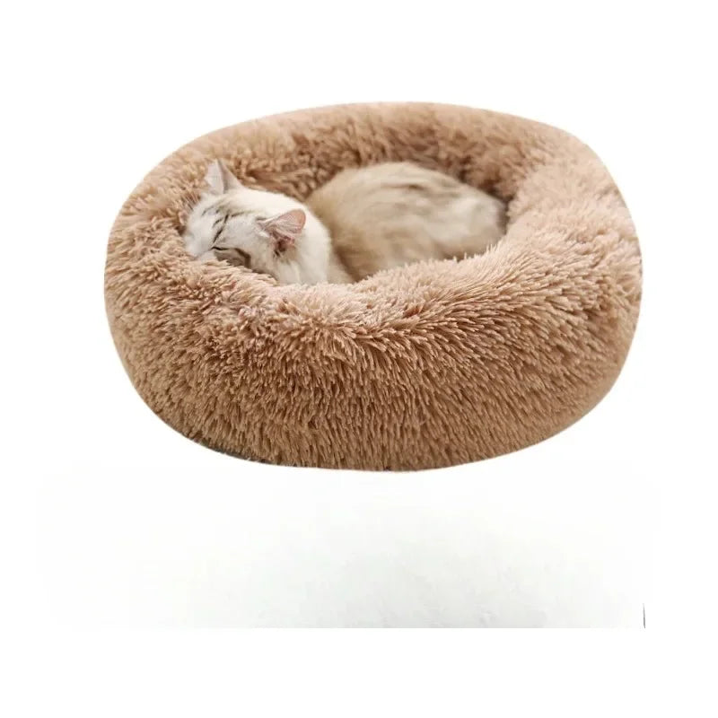 Soft Pet Cat Bed Pad Plush Warm Faux Fur Dog Calm Bed Donut Round