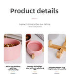 Ceramic Pet Bowl Dish with Wood Stand No Spill Pet Ceramic Double