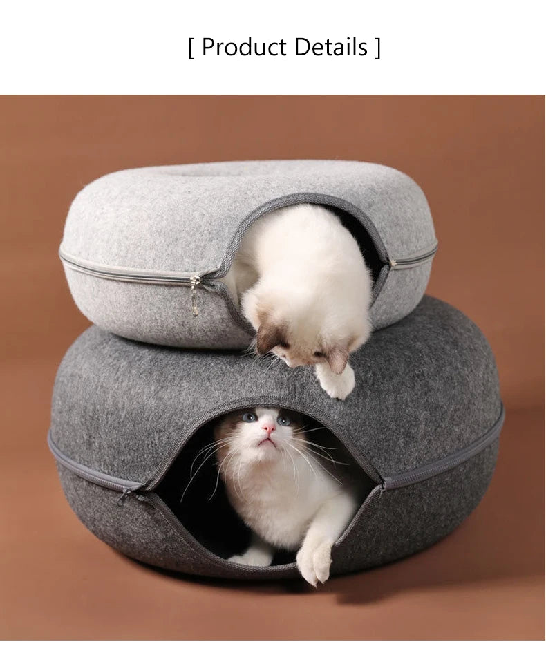 Donut Cat Tunnel Bed Pets House Natural Felt Pet Cat Cave