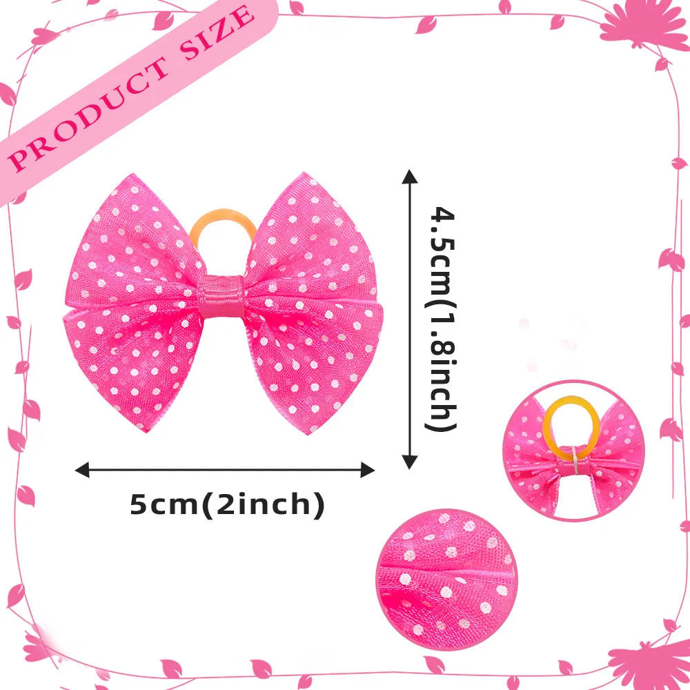 Lace Dogs Hair Bows with Dotted Dog Hair Rubber Bands Colorful