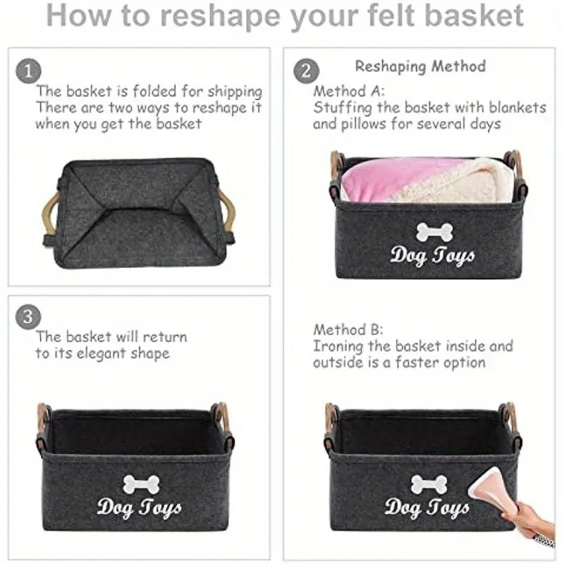 Stylish Felt Pet Toy Storage Basket - Durable Organizer for Cat &
