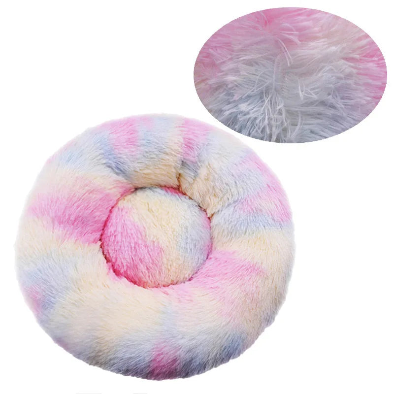 Round Pet Bed for Large Dog Bed Donut Long Plush Cat Bed for
