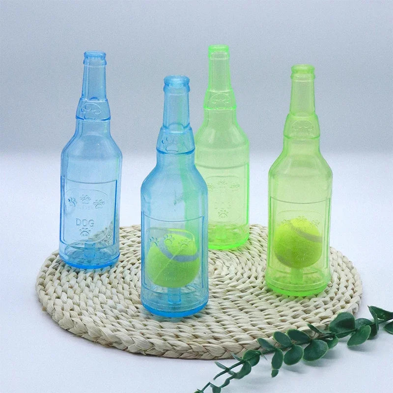 Dog Chew Toy Squeaky Silicone Beer Bottle with Tennis Ball