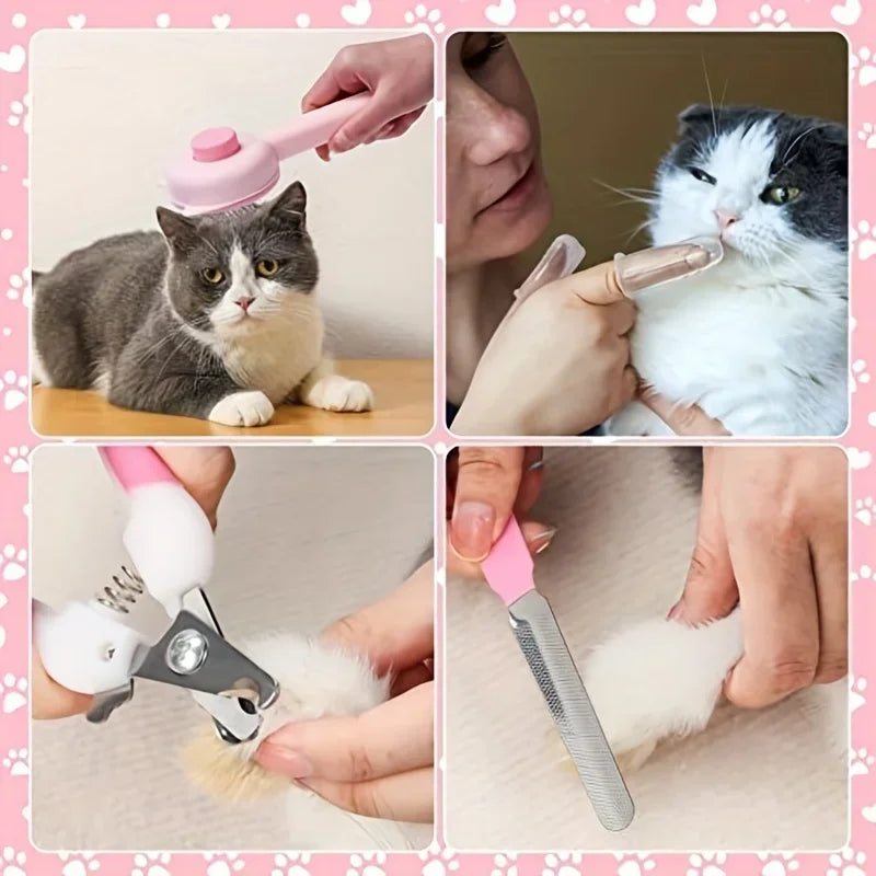 Combo Set Cat Brush Beauty Kit with Pet Nail Clippers and Files
