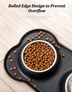 Stainless Steel Pet Dog Feeder Silicone Anti-Spill Cats Dog Double