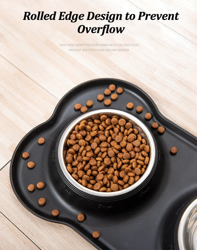 Stainless Steel Pet Dog Feeder Silicone Anti-Spill Cats Dog Double