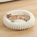 Warm Round Donut Cat Bed Ultra Soft Plush Pet Nest Cozy Deep Sleep