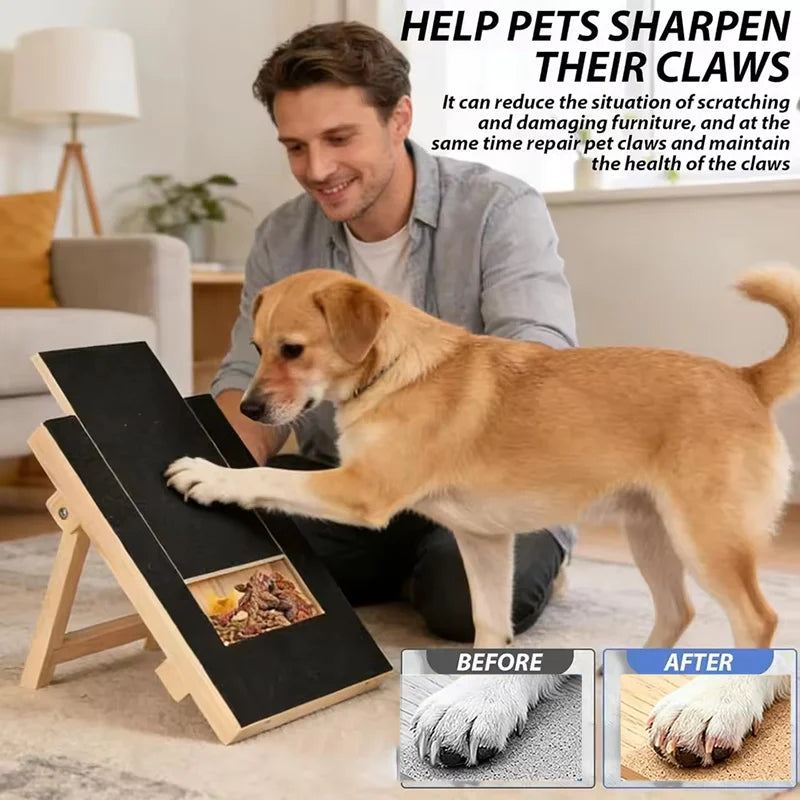 Wooden Dog Cat Nail Scratch Board with Built in Treat Box PUll Out